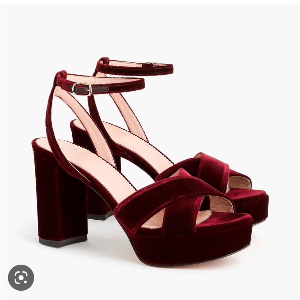 J.Crew Burgundy Velvet Criss-cross platform heel
